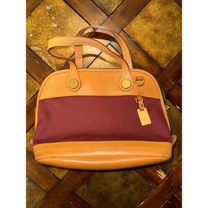 Dooney & BOURKE VTG Burgundy Canvas & Leather CABRIOLET Satchel / Crossbody 23